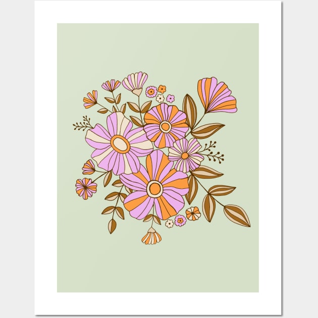 Vintage boho floral dream in green, lilac and orange Wall Art by Natalisa